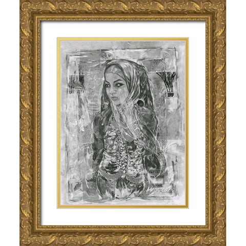 BandW Woman Gold Ornate Wood Framed Art Print with Double Matting by Wiley, Marta