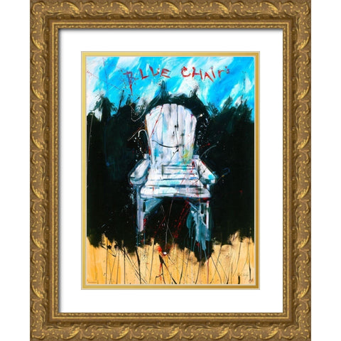 Blue Chair color Gold Ornate Wood Framed Art Print with Double Matting by Wiley, Marta