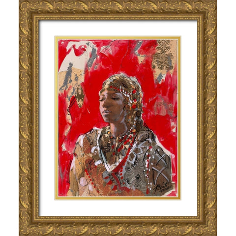 African VII Red-Beige Gold Ornate Wood Framed Art Print with Double Matting by Wiley, Marta