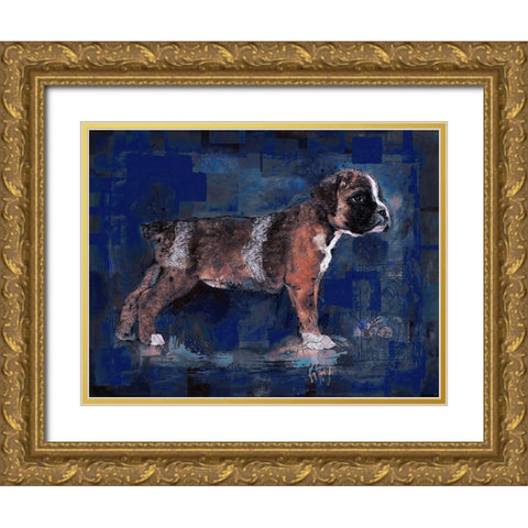 Blue Pup Gold Ornate Wood Framed Art Print with Double Matting by Wiley, Marta