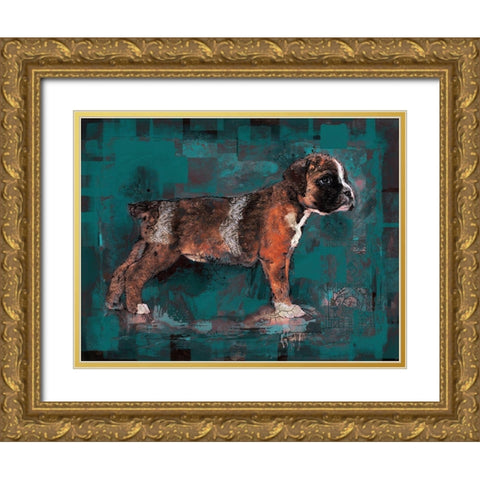 Teal Pup Gold Ornate Wood Framed Art Print with Double Matting by Wiley, Marta