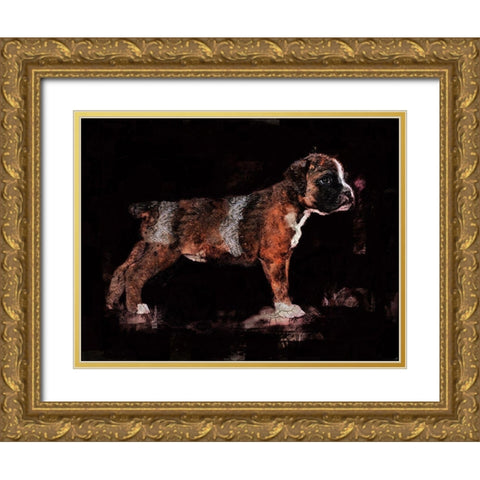 Black Pup Gold Ornate Wood Framed Art Print with Double Matting by Wiley, Marta