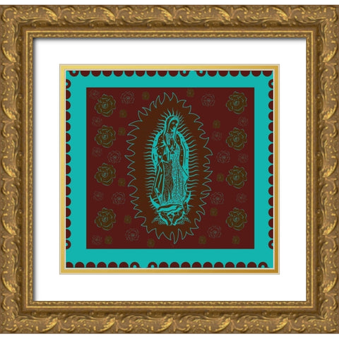 Virgin Mary Teal and Brown Gold Ornate Wood Framed Art Print with Double Matting by Wiley, Marta