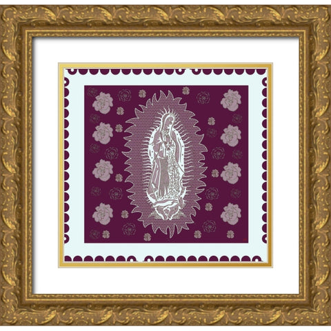 Virgin Mary Burgandy Gold Ornate Wood Framed Art Print with Double Matting by Wiley, Marta