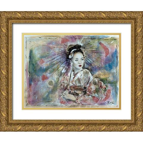 Geisha- Light Gold Ornate Wood Framed Art Print with Double Matting by Wiley, Marta