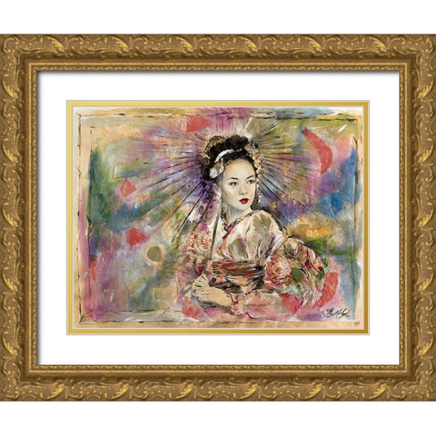 Geisha- Dark Gold Ornate Wood Framed Art Print with Double Matting by Wiley, Marta