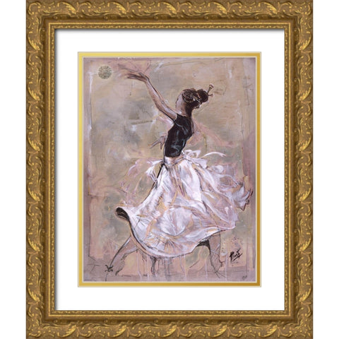 Dancer On Linen- Light Gold Ornate Wood Framed Art Print with Double Matting by Wiley, Marta