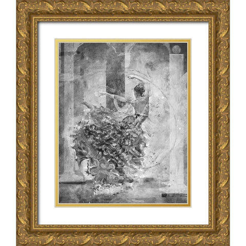 Temple Dancer BAndW Gold Ornate Wood Framed Art Print with Double Matting by Figurative