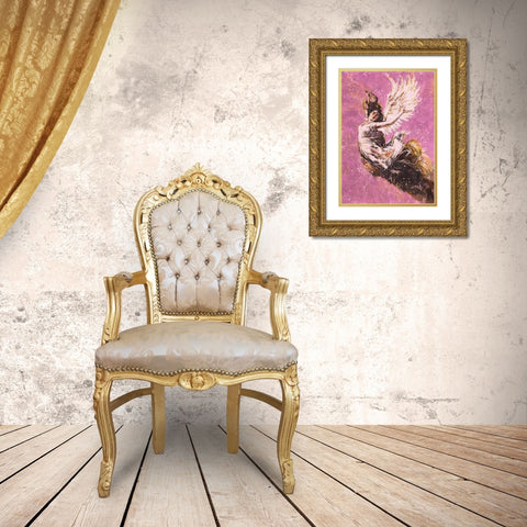 Pink Angel Falling II Gold Ornate Wood Framed Art Print with Double Matting by Wiley, Marta