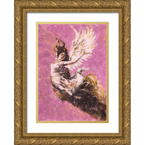 Pink Angel Falling II Gold Ornate Wood Framed Art Print with Double Matting by Wiley, Marta
