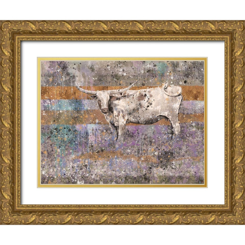 White Longhorn II Gold Ornate Wood Framed Art Print with Double Matting by Wiley, Marta