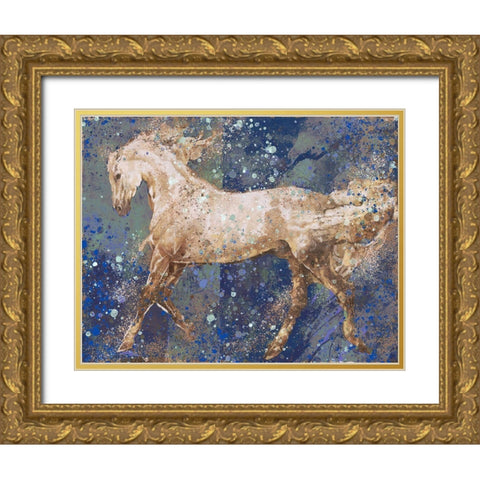 Fibonacci Blue Horse Gold Ornate Wood Framed Art Print with Double Matting by Wiley, Marta