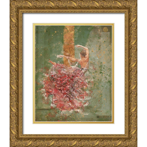 Temple Dancer green Gold Ornate Wood Framed Art Print with Double Matting by Wiley, Marta