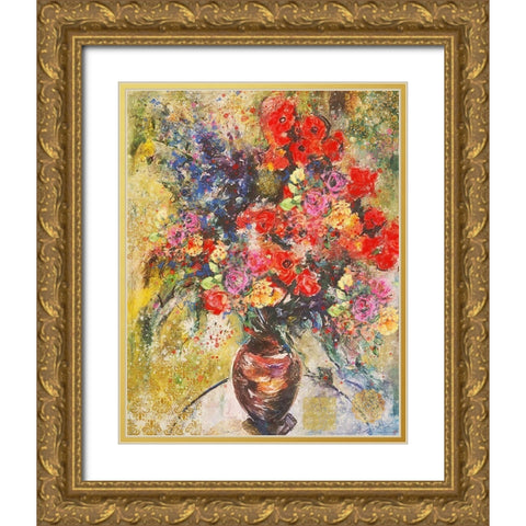 Red And Organge Floral Gold Ornate Wood Framed Art Print with Double Matting by Wiley, Marta