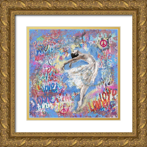 Graffiti Ballerina Gold Ornate Wood Framed Art Print with Double Matting by Wiley, Marta