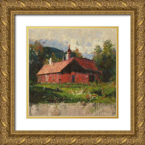 Vermont, Red Barn II Gold Ornate Wood Framed Art Print with Double Matting by Wiley, Marta