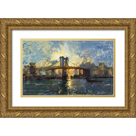 Brooklyn Bridge Horizontal I Gold Ornate Wood Framed Art Print with Double Matting by Wiley, Marta