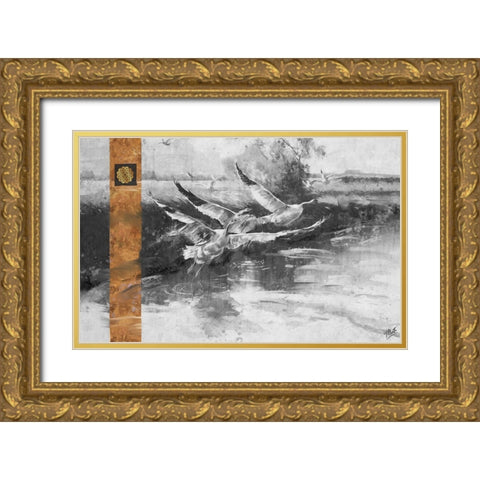Goose I BW Gold Ornate Wood Framed Art Print with Double Matting by Wiley, Marta