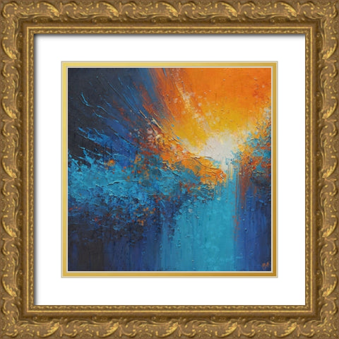 Abstract Blue organge II Gold Ornate Wood Framed Art Print with Double Matting by Wiley, Marta