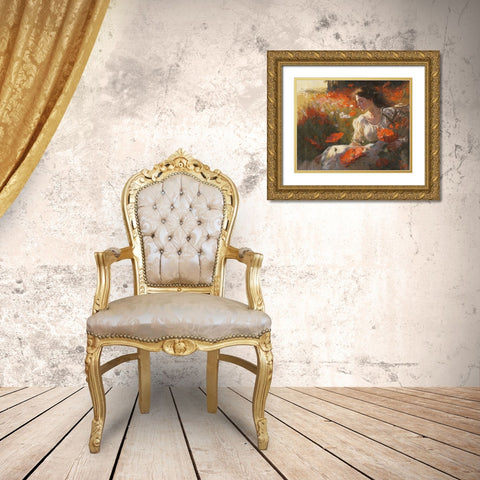 Poppies II Gold Ornate Wood Framed Art Print with Double Matting by Wiley, Marta