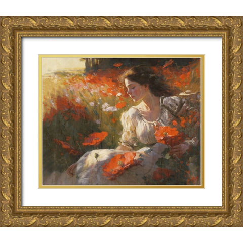 Poppies II Gold Ornate Wood Framed Art Print with Double Matting by Wiley, Marta