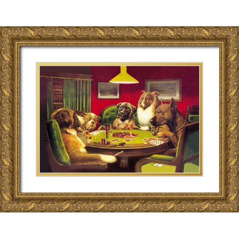 Poker Dogs: A Bold Bluff, 1903 Gold Ornate Wood Framed Art Print with Double Matting by Coolidge, C.M.