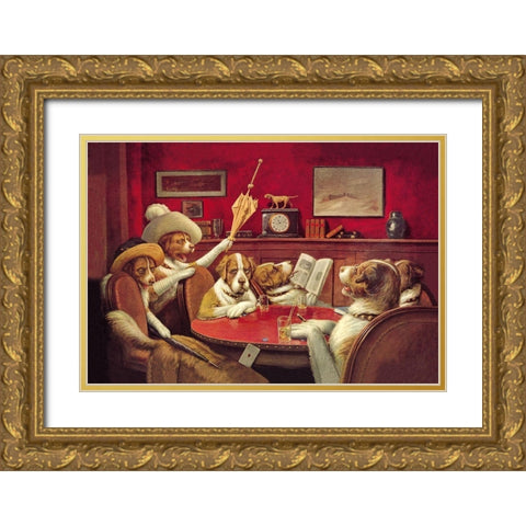 Poker Dogs: This Game Is Over, 1903 Gold Ornate Wood Framed Art Print with Double Matting by Coolidge, C.M.