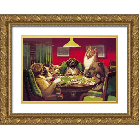 Poker Dogs: Stun, Shock and the Win, 1903 Gold Ornate Wood Framed Art Print with Double Matting by Coolidge, C.M.