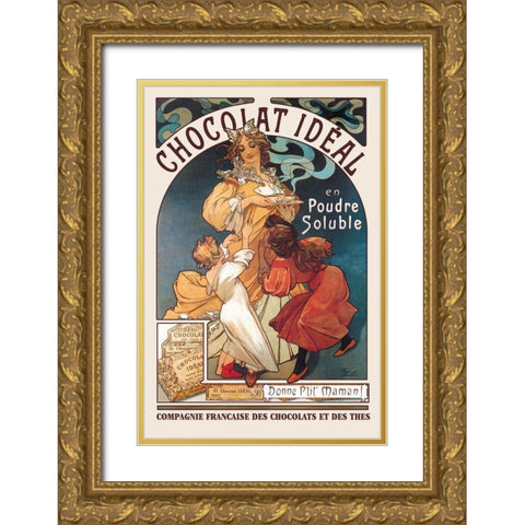 Chocolat Ideal, 1897 Gold Ornate Wood Framed Art Print with Double Matting by Mucha, Alphonse