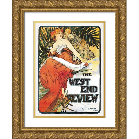 The West End Review, 1898 Gold Ornate Wood Framed Art Print with Double Matting by Mucha, Alphonse
