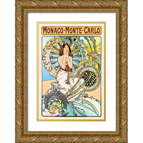 Monaco - Monte Carlo Gold Ornate Wood Framed Art Print with Double Matting by Mucha, Alphonse