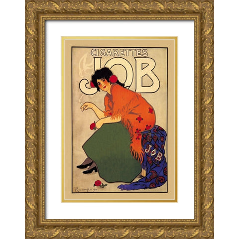 Cigarettes Job Gold Ornate Wood Framed Art Print with Double Matting by Mucha, Alphonse
