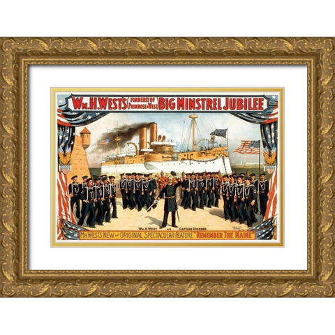 Remember the Maine, 1898 Gold Ornate Wood Framed Art Print with Double Matting by Strobridge