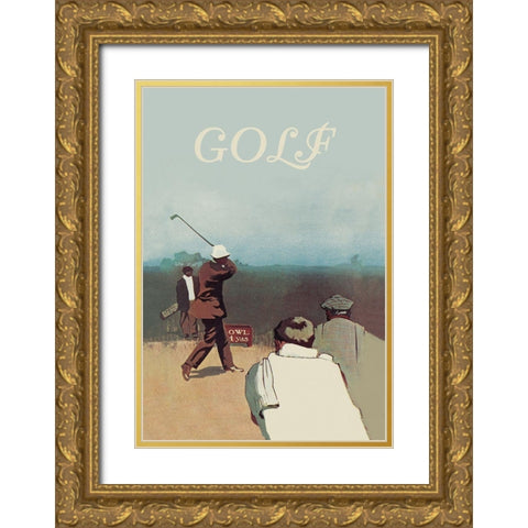 Long Drive, 1911 Gold Ornate Wood Framed Art Print with Double Matting by Unknown