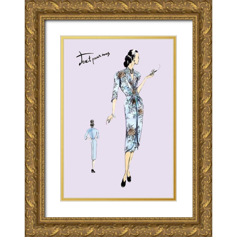 Flowered Dinner Dress, 1947 Gold Ornate Wood Framed Art Print with Double Matting by Unknown