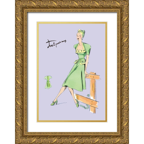 Pastel Summertime Fashion, 1947 Gold Ornate Wood Framed Art Print with Double Matting by Unknown