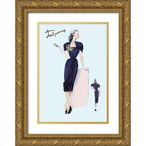 Royal Blue Dress with Corsage, 1947 Gold Ornate Wood Framed Art Print with Double Matting by Unknown