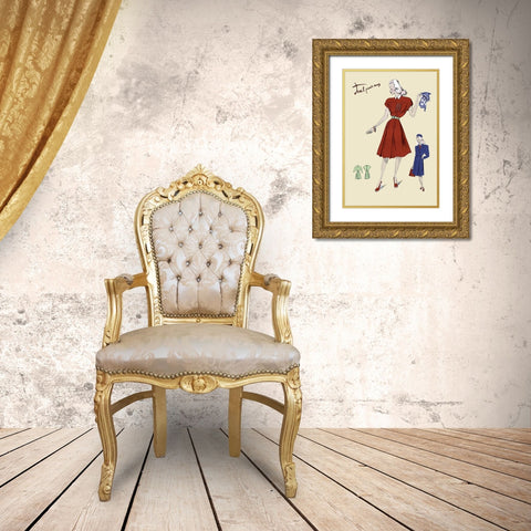 Dress, Coat and Scarf, 1947 Gold Ornate Wood Framed Art Print with Double Matting by Unknown