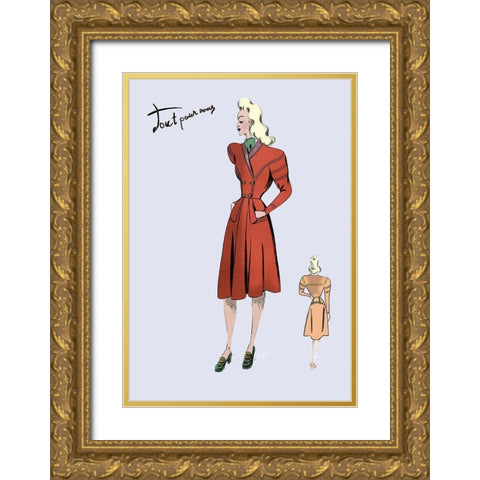 Casual Dress in Autumn Orange, 1947 Gold Ornate Wood Framed Art Print with Double Matting by Unknown