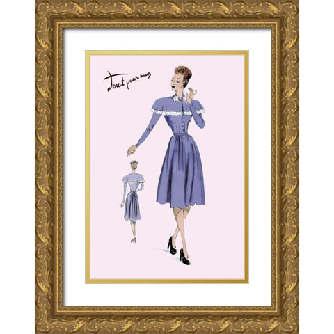 Country Style Dress, 1947 Gold Ornate Wood Framed Art Print with Double Matting by Unknown
