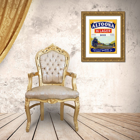 Altoona 36 Lager Beer Gold Ornate Wood Framed Art Print with Double Matting by Vintage Booze Labels