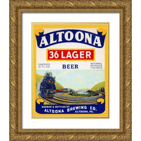 Altoona 36 Lager Beer Gold Ornate Wood Framed Art Print with Double Matting by Vintage Booze Labels