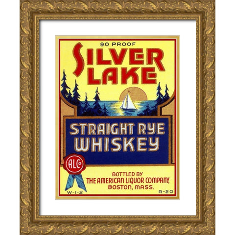 Silver Lake Straight Rye Whiskey Gold Ornate Wood Framed Art Print with Double Matting by Vintage Booze Labels