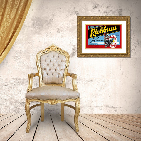 Drink Richbrau Bock Beer Gold Ornate Wood Framed Art Print with Double Matting by Vintage Booze Labels