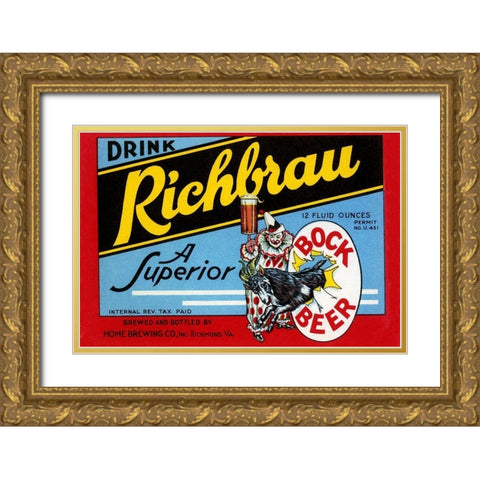 Drink Richbrau Bock Beer Gold Ornate Wood Framed Art Print with Double Matting by Vintage Booze Labels