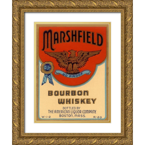 Marshfield Bourbon Whiskey Gold Ornate Wood Framed Art Print with Double Matting by Vintage Booze Labels
