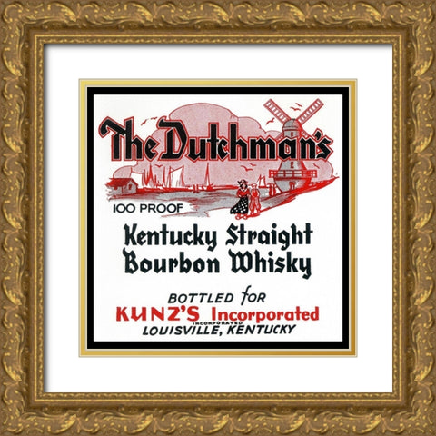 The Dutchmans Kentucky Straight Bourbon Whiskey Gold Ornate Wood Framed Art Print with Double Matting by Vintage Booze Labels