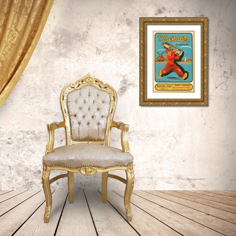 Volendam Schiedam Gold Ornate Wood Framed Art Print with Double Matting by Vintage Booze Labels