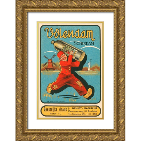Volendam Schiedam Gold Ornate Wood Framed Art Print with Double Matting by Vintage Booze Labels