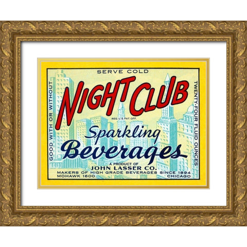 Night Club Sparkling Beverage Gold Ornate Wood Framed Art Print with Double Matting by Vintage Booze Labels